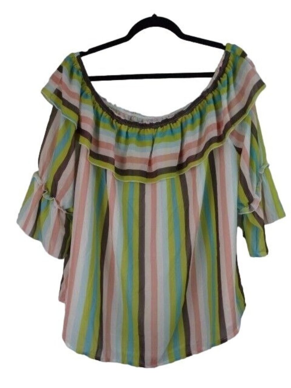 Sweet Pea New York & Co Stacy Frati Women's Top Size XXL Striped Sheer Sleeves